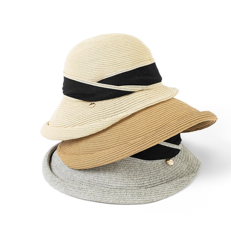 Sombrero de paja para mujer estilo elegante – Ala ancha, protección solar UPF50+, transpirable, plegable, ideal para playa, vacaciones y uso diario – Talla ajustable 56-58 cm